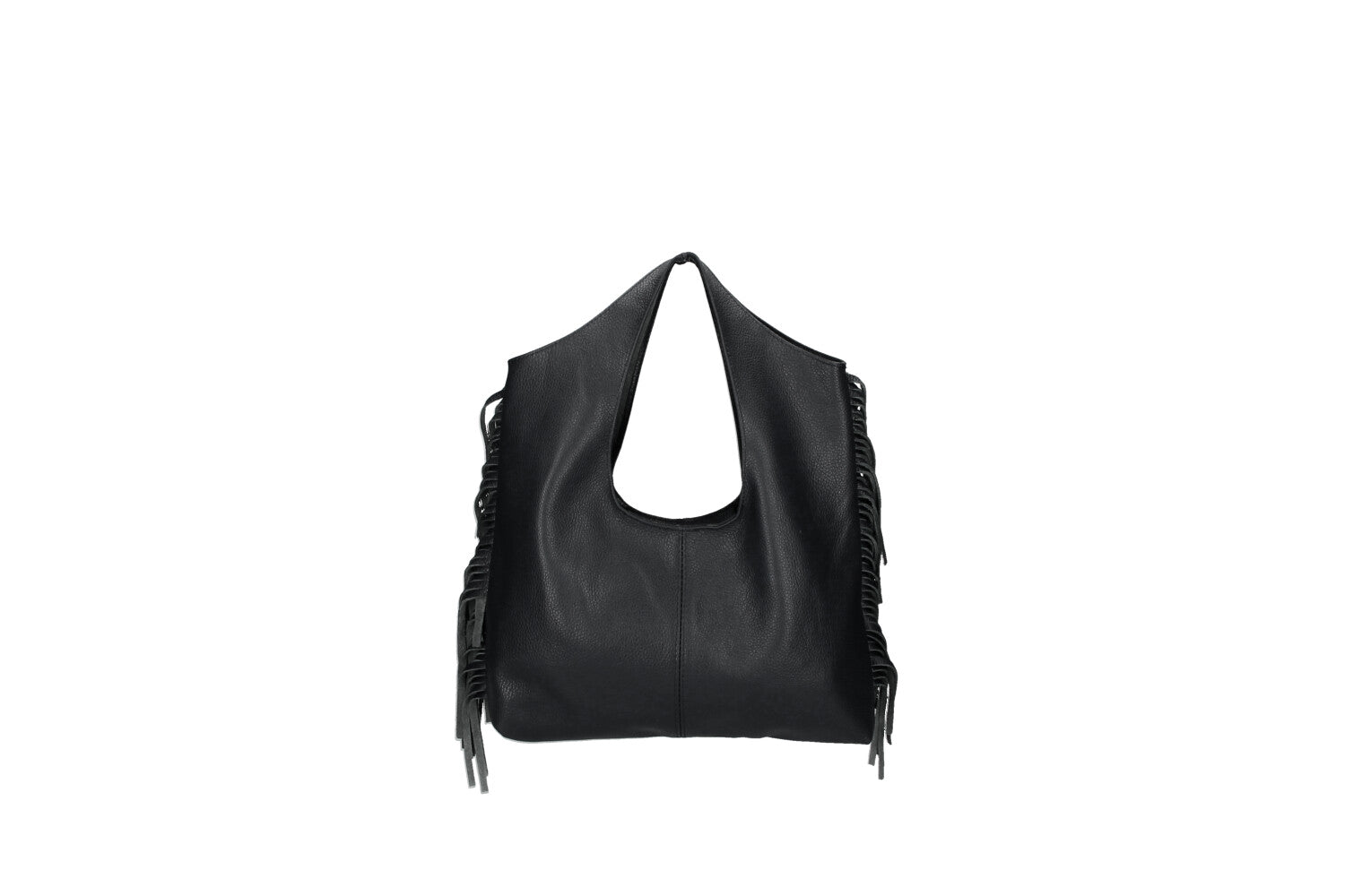 Cristal leather fringe bag black front view