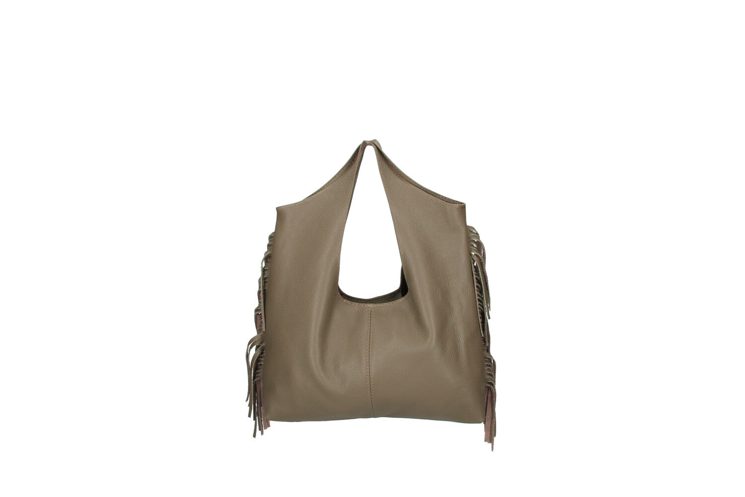 Cristal leather fringe bag fango front view