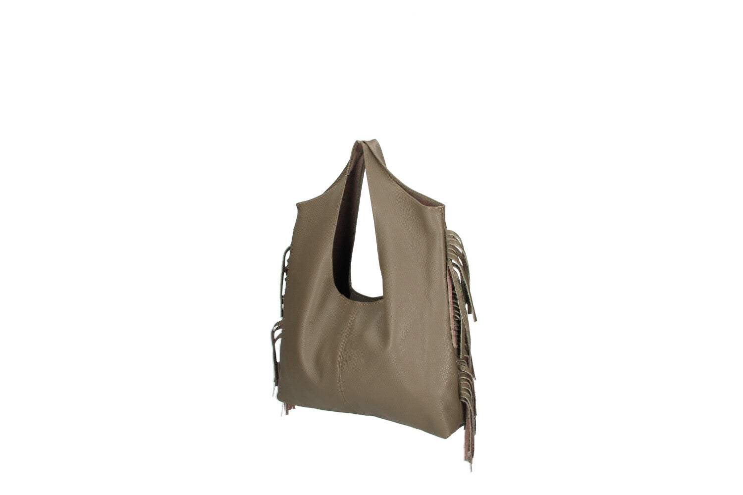 Cristal leather fringe bag fango side view