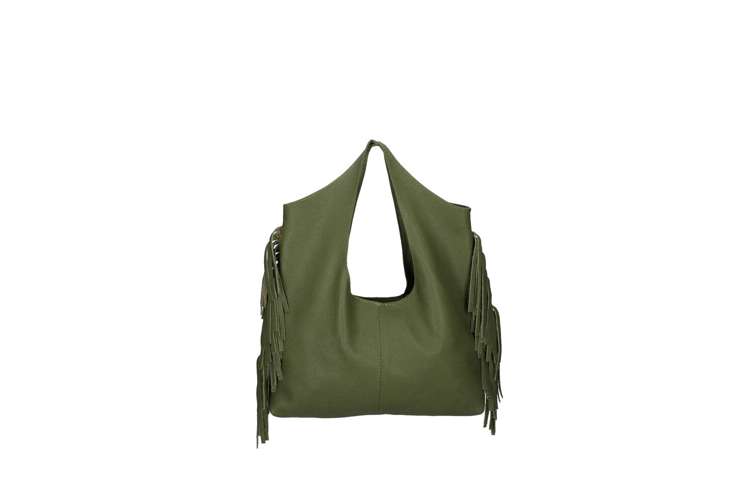 Cristal leather fringe bag military green back view