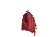 Cristal leather fringe bag red front view