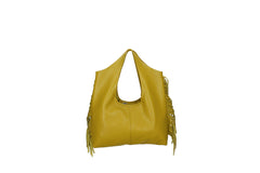 Cristal leather fringe bag sage green front view