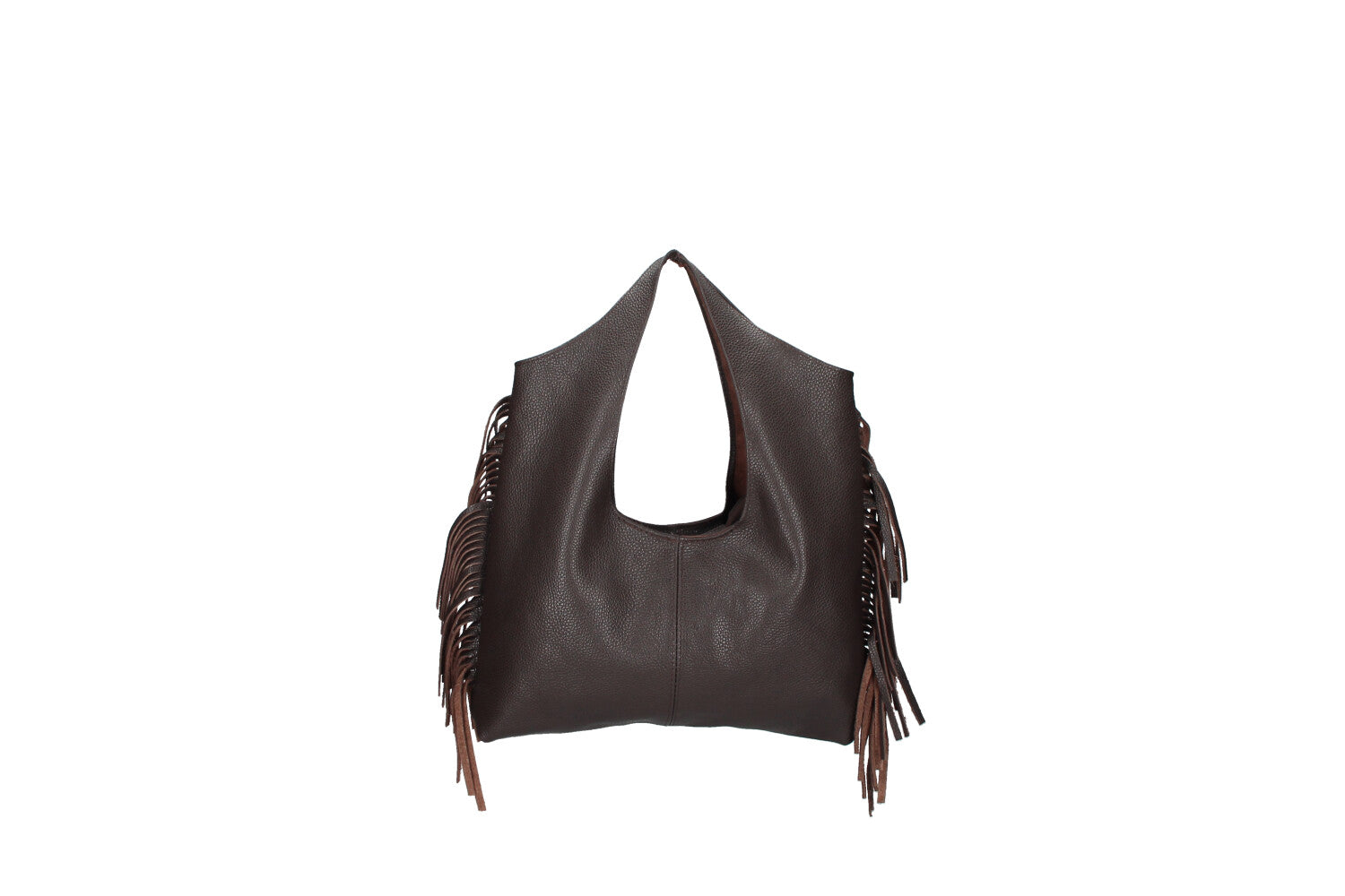 Cristal leather fringe bag tan front view