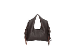 Cristal leather fringe bag tan front view