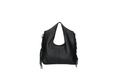 Cristal leather fringe bag black front view