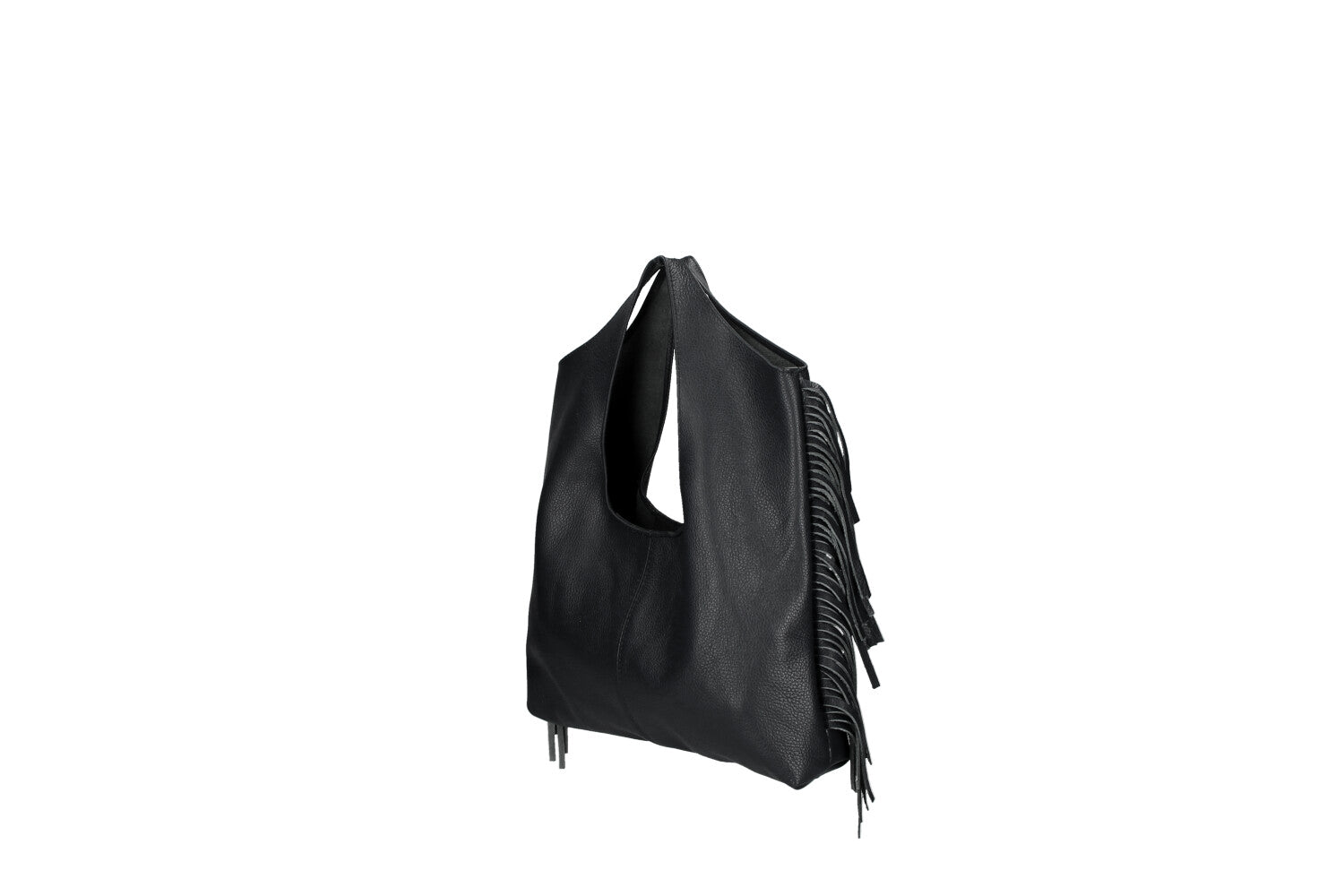 Cristal leather fringe bag black side view