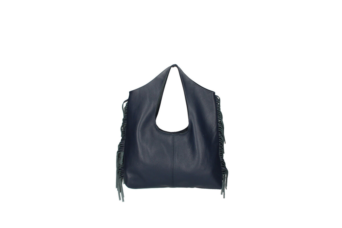 Cristal leather fringe bag brown front view