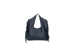 Cristal leather fringe bag brown front view