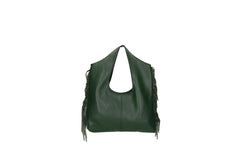 Cristal leather fringe bag burgundy front view