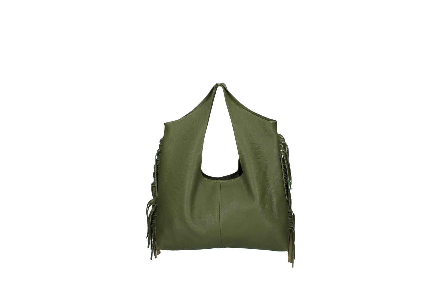Cristal leather fringe bag military green front view