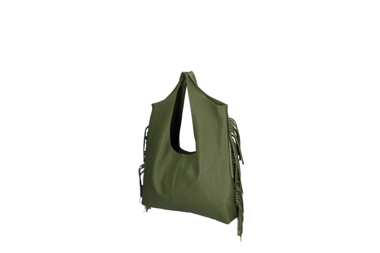 Cristal leather fringe bag military green side view