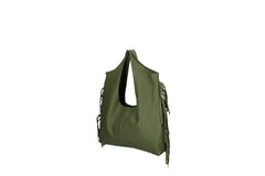 Cristal leather fringe bag military green side view