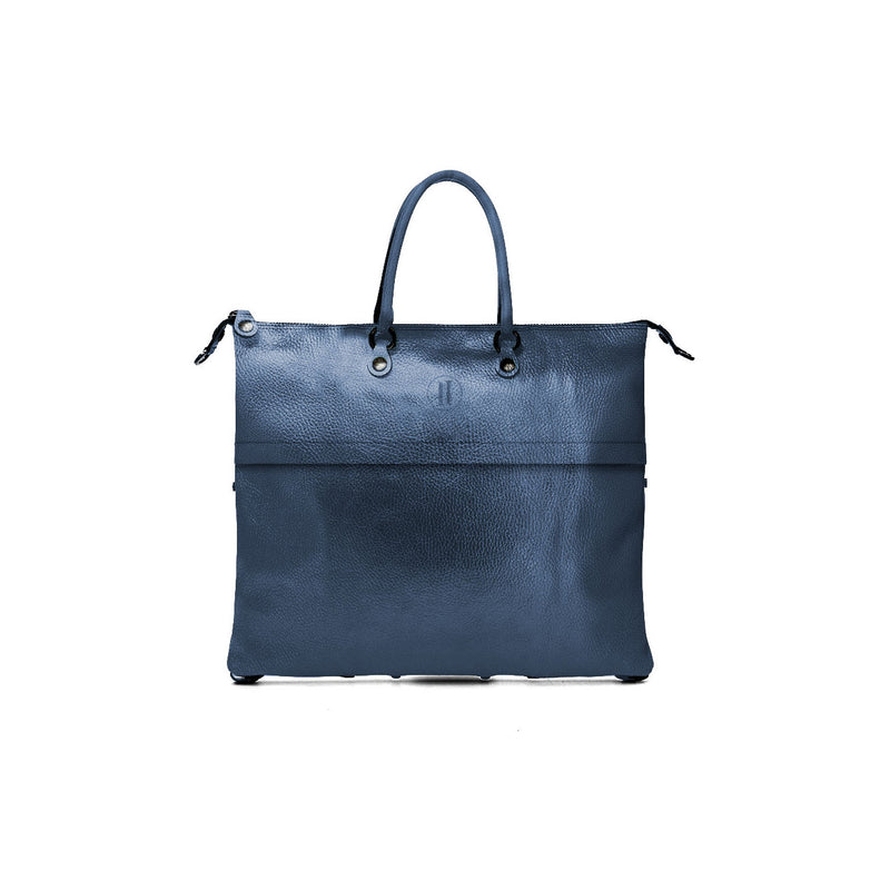 Small Leather Bag Blue Metal